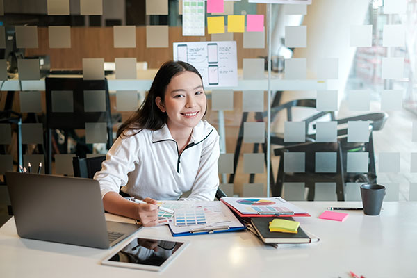 A student works in their home office.