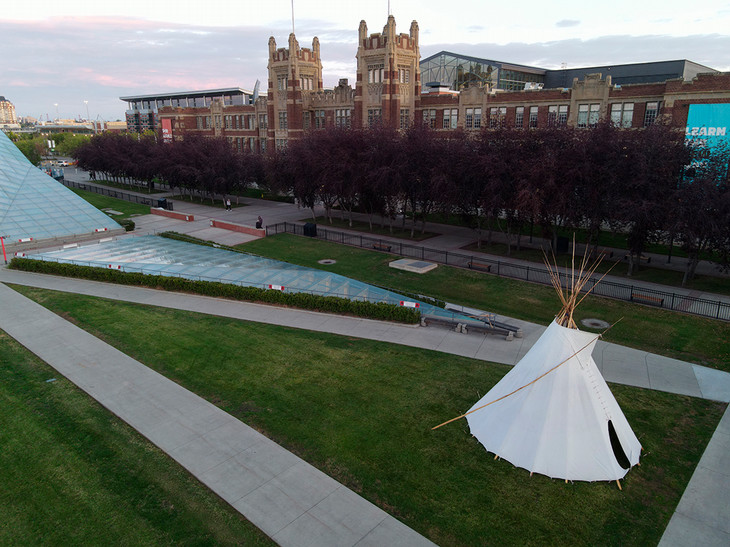 SAIT campus featuring a Tipi and Heritage Hall